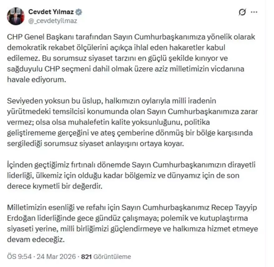 Cevdet Yılmaz, Özgür Özel’in Açıklamalarına Sert Tepki Gösterdi